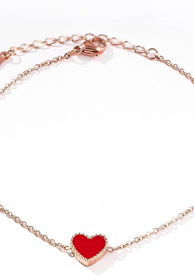 Gold Plated Red Heart Shaped Stainless Steel Anklet