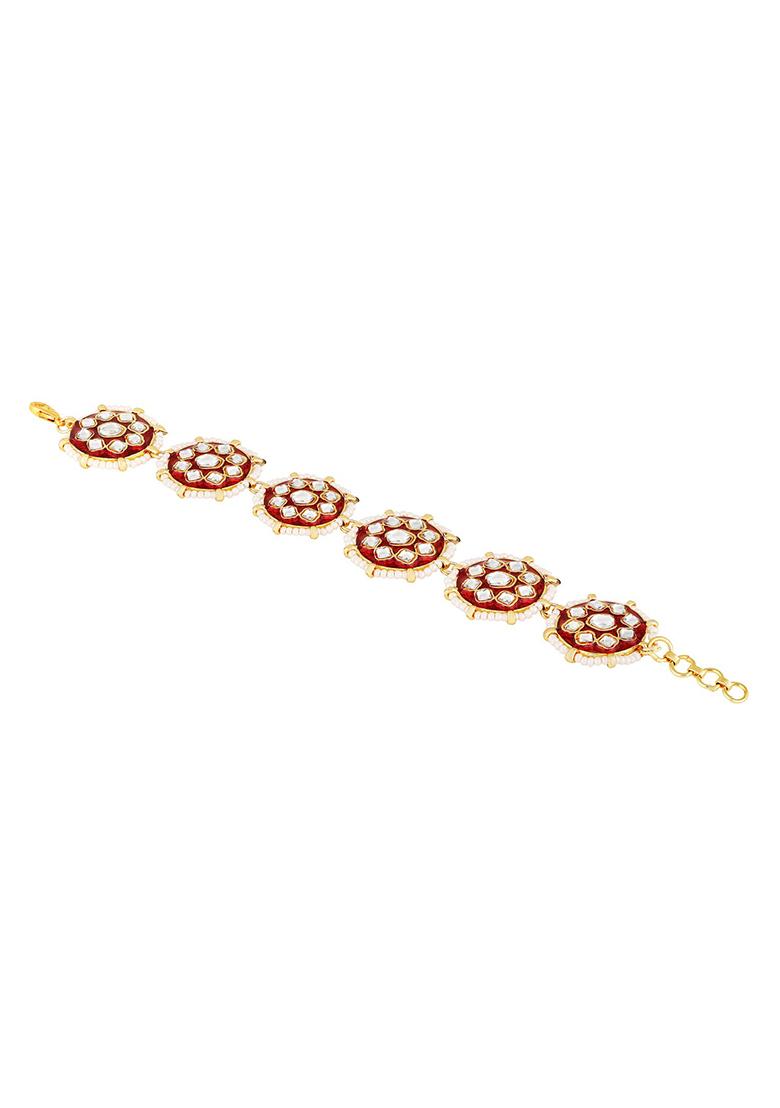 Gold Plated Kundan Studded And Maroon Meenakari Matha Patti