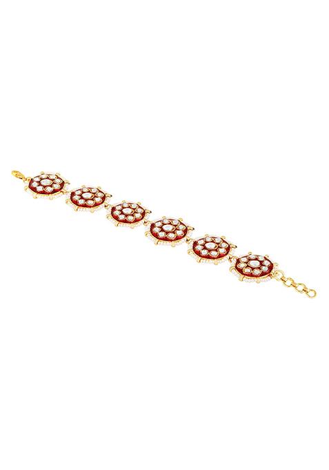 Gold Plated Kundan Studded And Maroon Meenakari Matha Patti