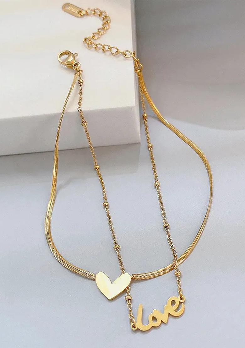 Gold Plated Heart And Love Stainless Steel Anklet