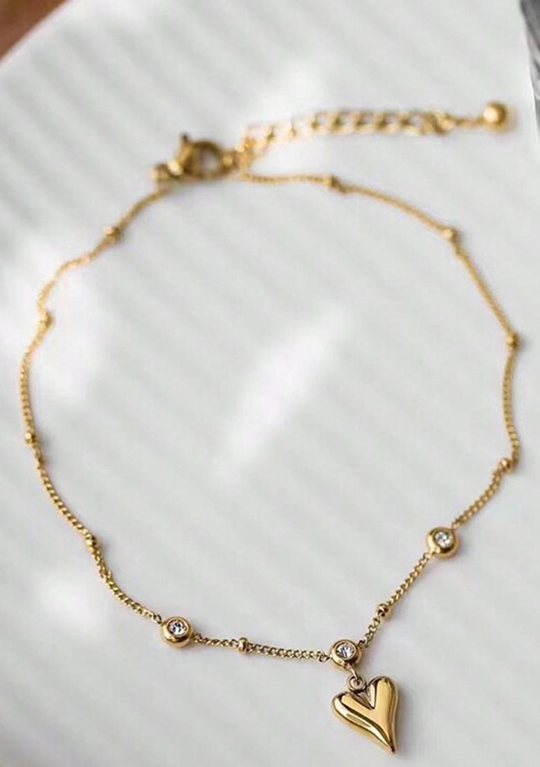 Gold Plated Heart Shaped Stainless Steel Anklet