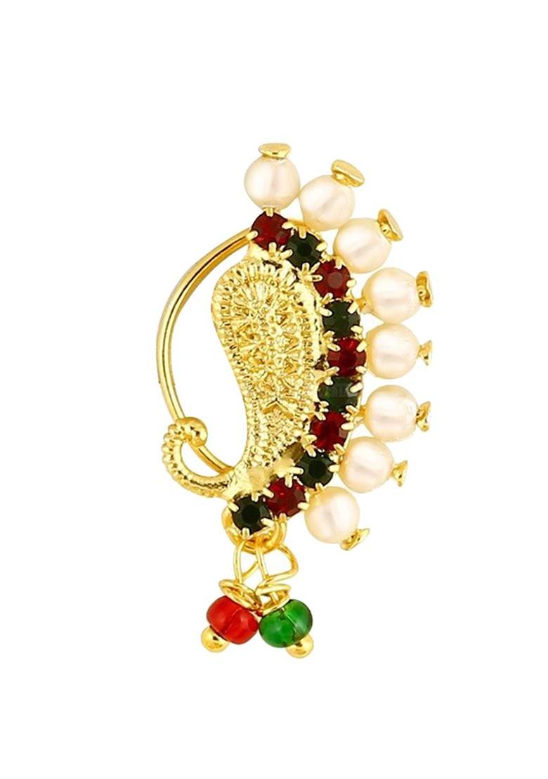 Set Of 3 Gold Plated Ad Stone Studdedand Beaded Nosepin