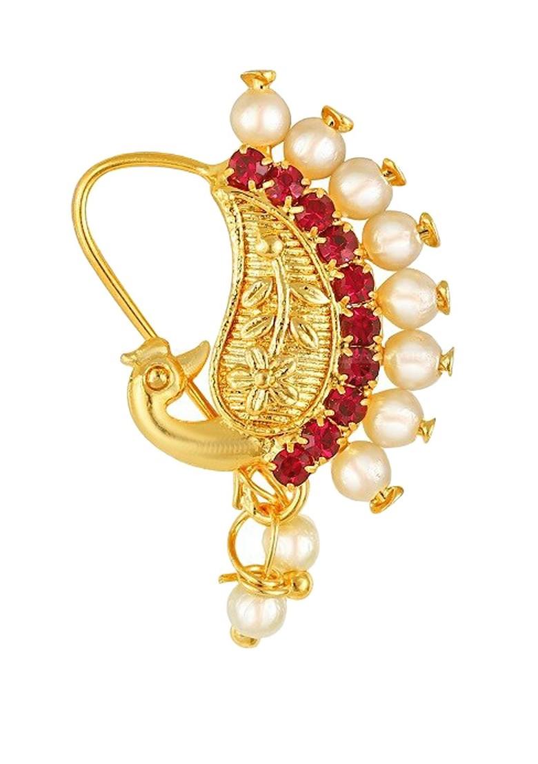 Set Of 4 Gold Plated Stone Studdedand Beaded Nosepins