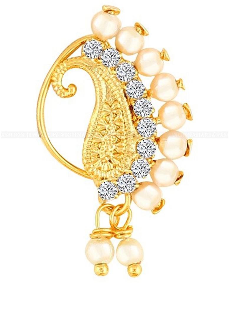 Set Of 2 Gold Plated Artificial Stones Studdedand Beaded Nosepins