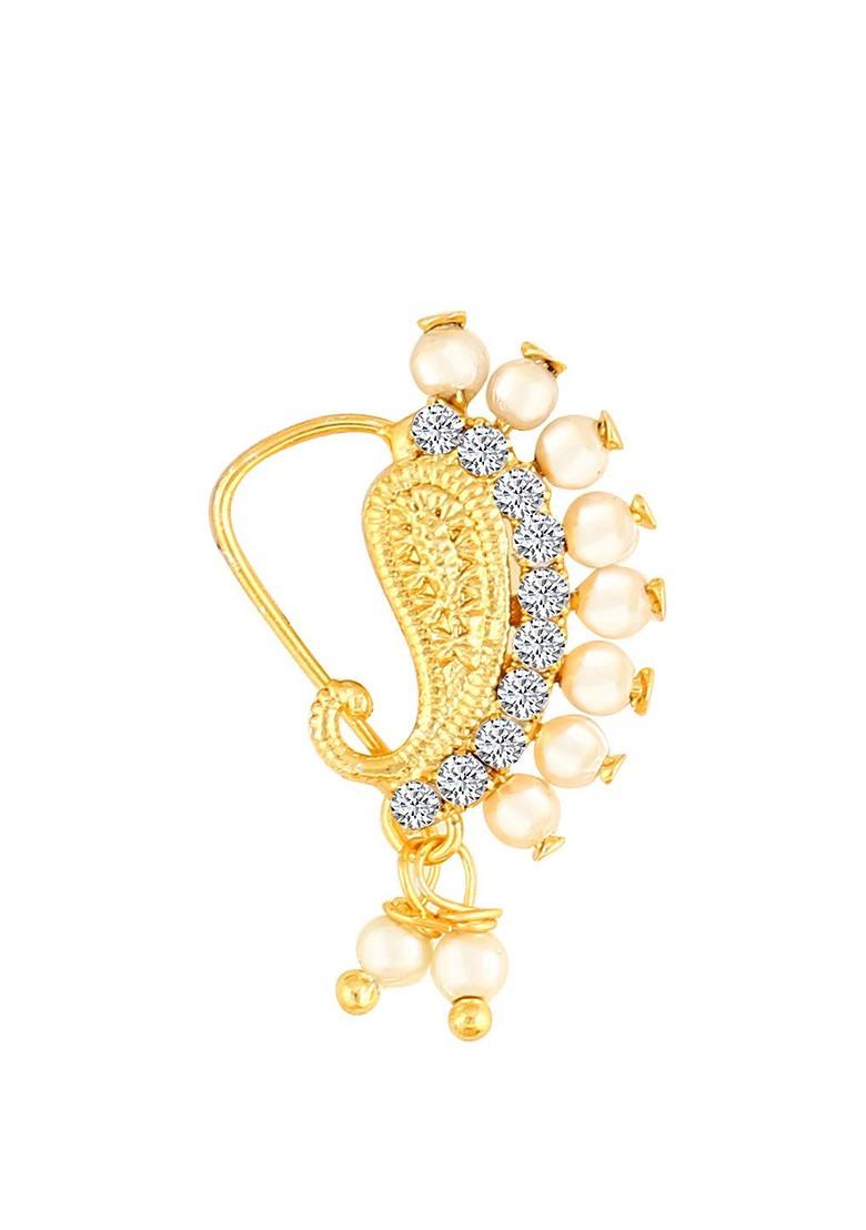 Gold Plated Artificial Stonesand Pearl Studded Nosepin