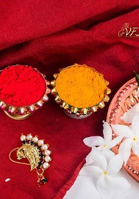 Set Of 2 Gold Plated Stone Studdedand Pearl Beaded Nosepins