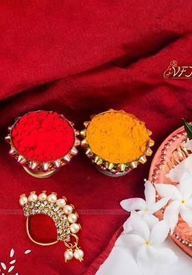 Set Of 2 Gold Plated Stone Studdedand Pearl Beaded Naths