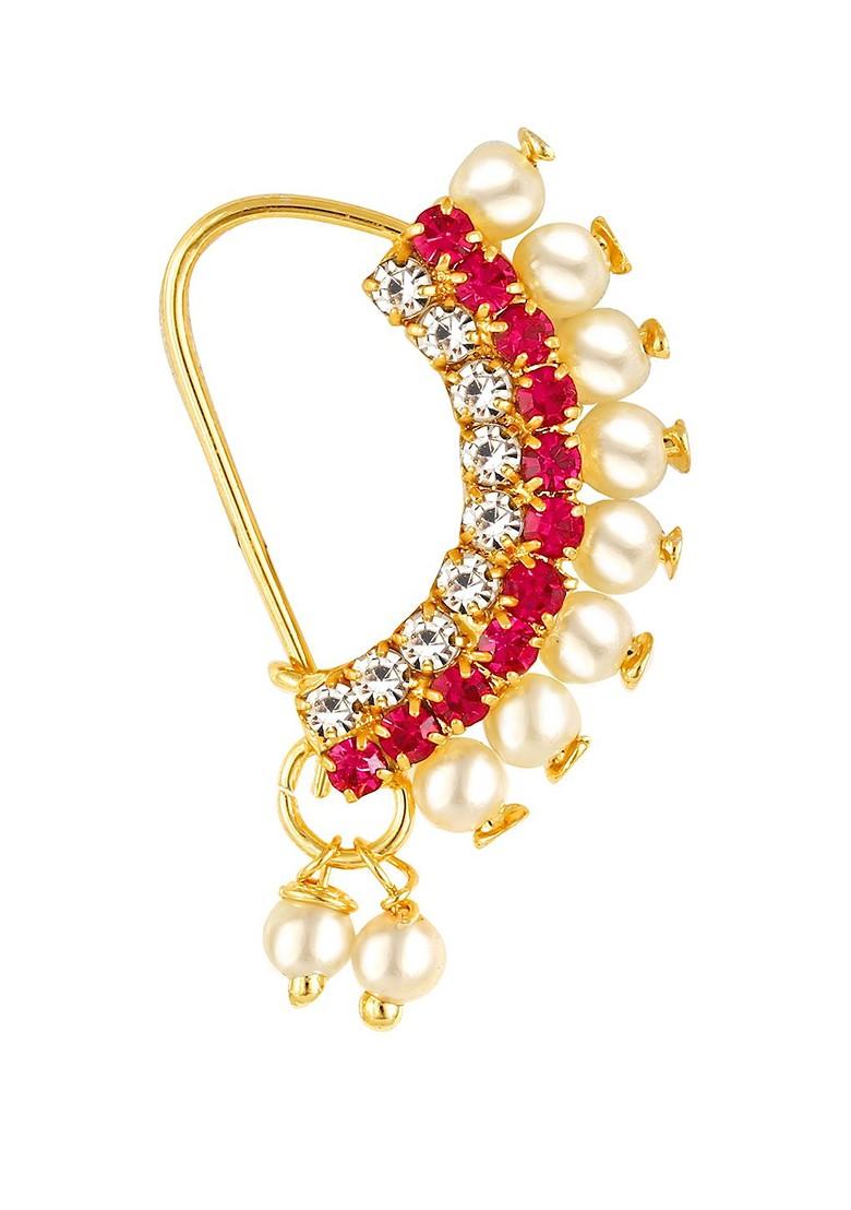 Set Of 4 Gold Plated Artificial Stones Studded Clip On Nosepin