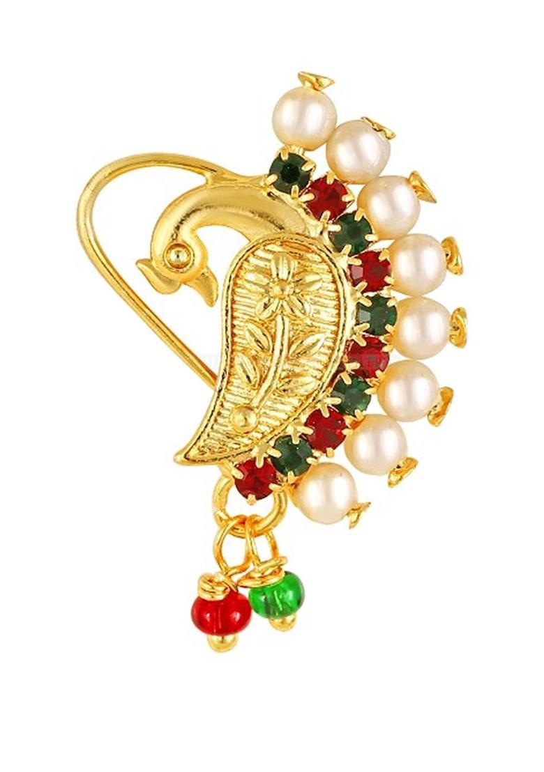 Set Of 4 Gold Plated Artificial Stones Studded Clip On Nosepin