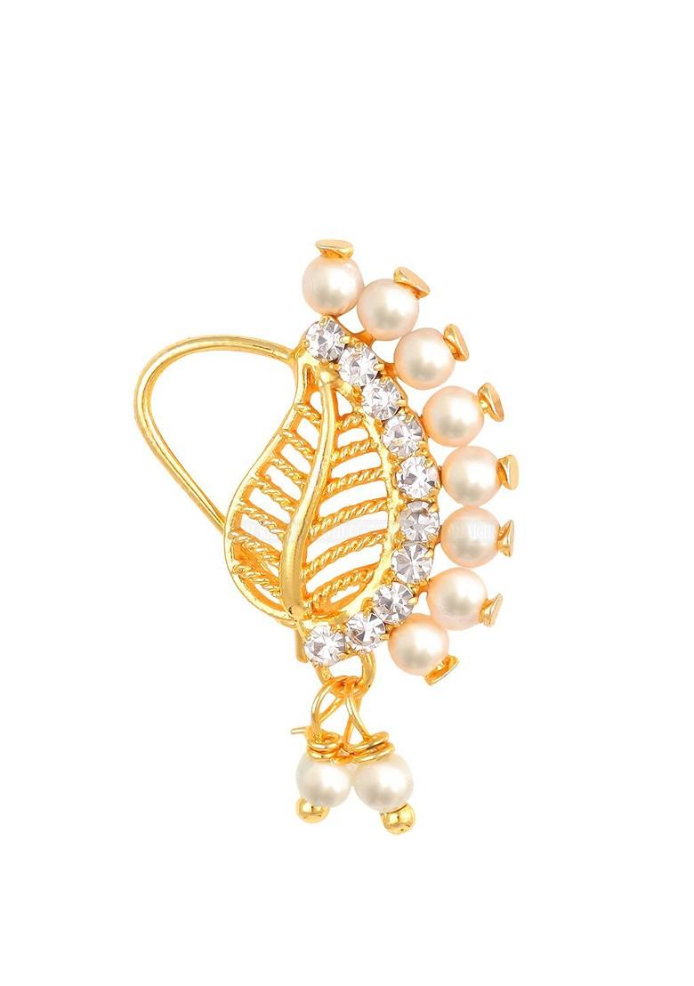 Set Of 4 Gold Plated American Diamond Stone Studdedand Beaded Nosepins