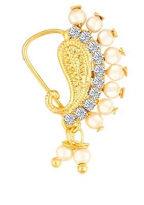 Set Of 3 Gold Plated Ad Studdedand Beaded Nose Ring