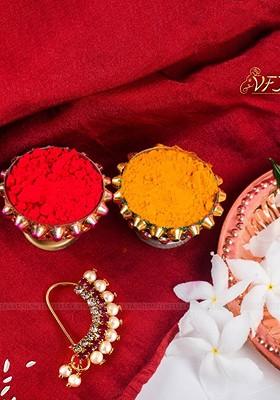 Set Of 2 Gold Plated Stone Studdedand Pearls Beaded Nosepins