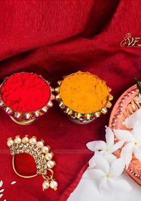 Set Of 2 Gold Plated Stone Studdedand Pearls Beaded Nosepins