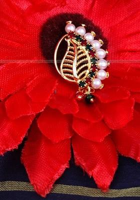 Set Of 2 Gold Plated Stone Studdedand Pearls Beaded Nosepins