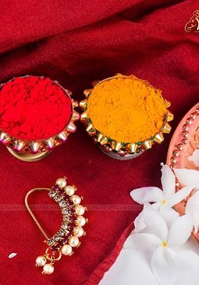 Gold Plated Stone Studdedand Beaded Maharashtrian Nosepin