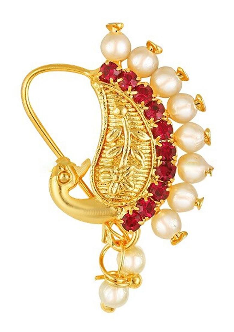 Set Of 4 Gold Plated Ad Studdedand Beaded Nosepins