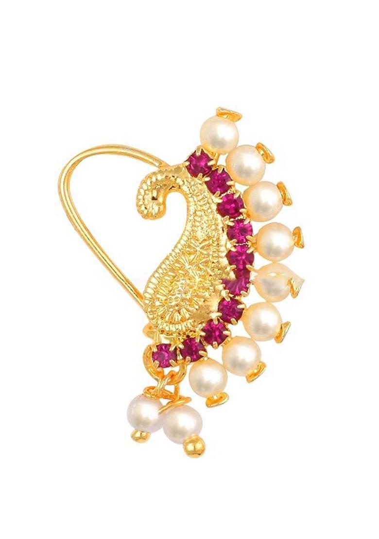 Set Of 4 Gold Plated Ad Studdedand Beaded Nosepins