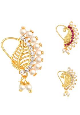 Set Of 3 Gold Plated Ad Stone Studdedand Beaded Nosepin
