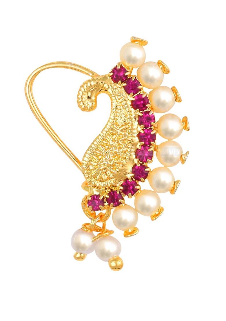 Set Of 3 Gold Plated Ad Stone Studdedand Beaded Nosepin