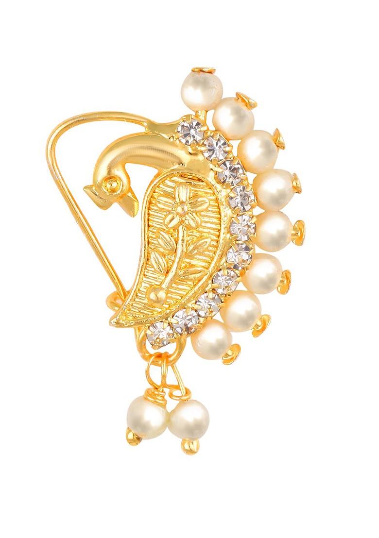 Set Of 3 Gold Plated Ad Stone Studdedand Beaded Nosepin