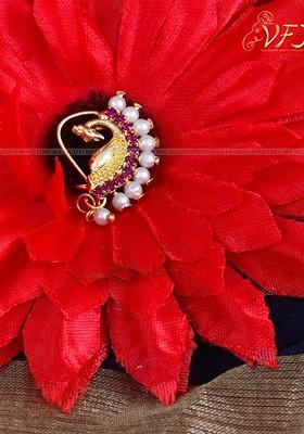 Set Of 2 Gold Plated Stone Studdedand Pearl Beaded Noserings