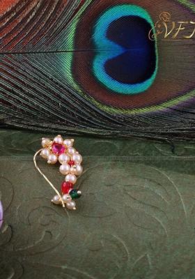 Set Of 3 Gold Plated Stone Studdedand Pearls Beaded Nath Nosepins