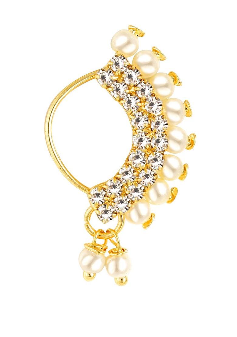 Set Of 4 Gold Plated Stone Studdedand Beaded Nose Ring