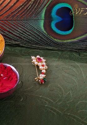 Gold Plate Artificial Stone And Beads Studded Nosepin