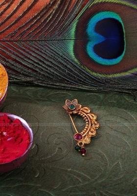 Gold Plated Artificial Stone And Beads Studded Nosepin