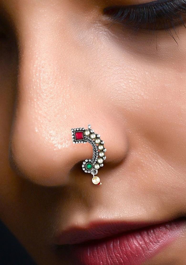 Rhodium Plated Stone Studded Maharashtrian Nosepin