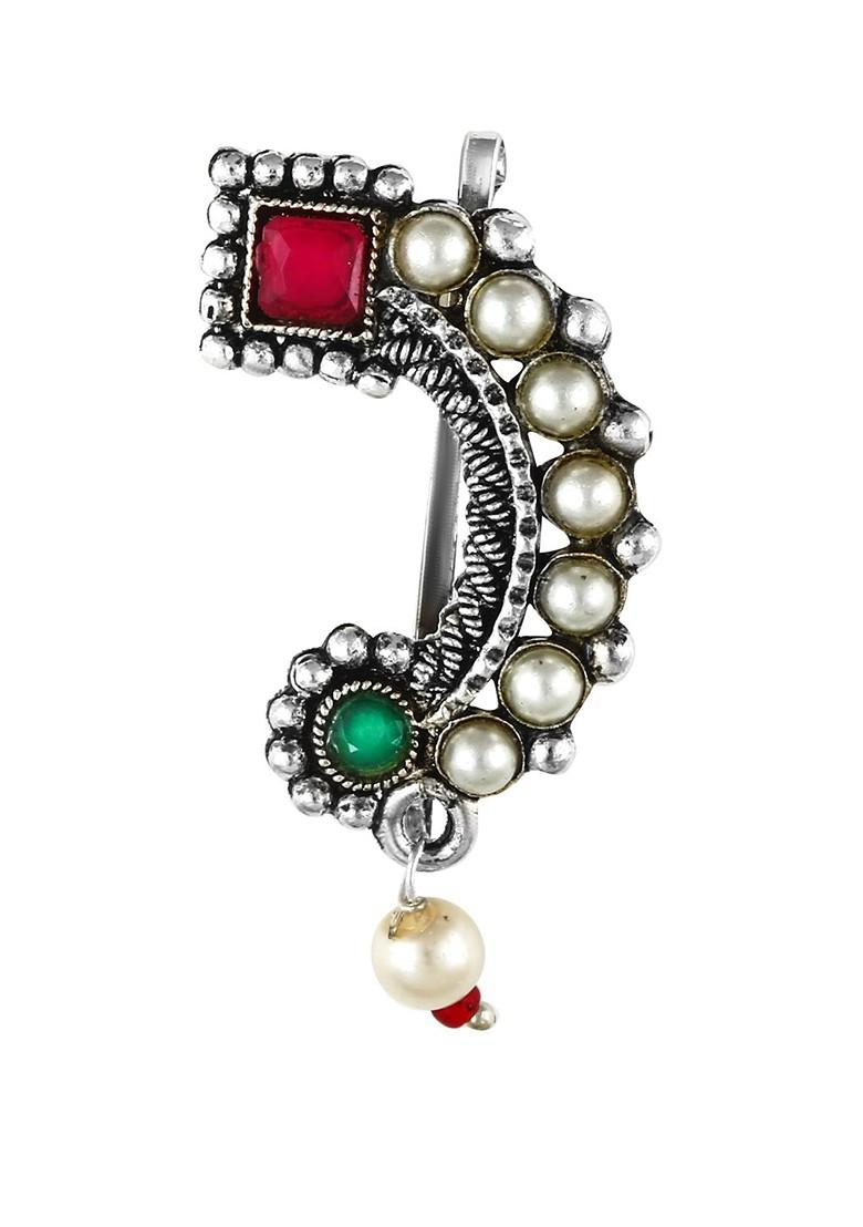 Rhodium Plated Stone Studded Maharashtrian Nosepin