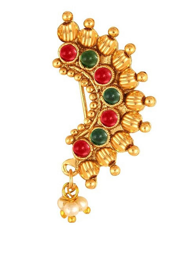 Set Of 2 Gold Plated Stone Studdedand Beaded Nosepins