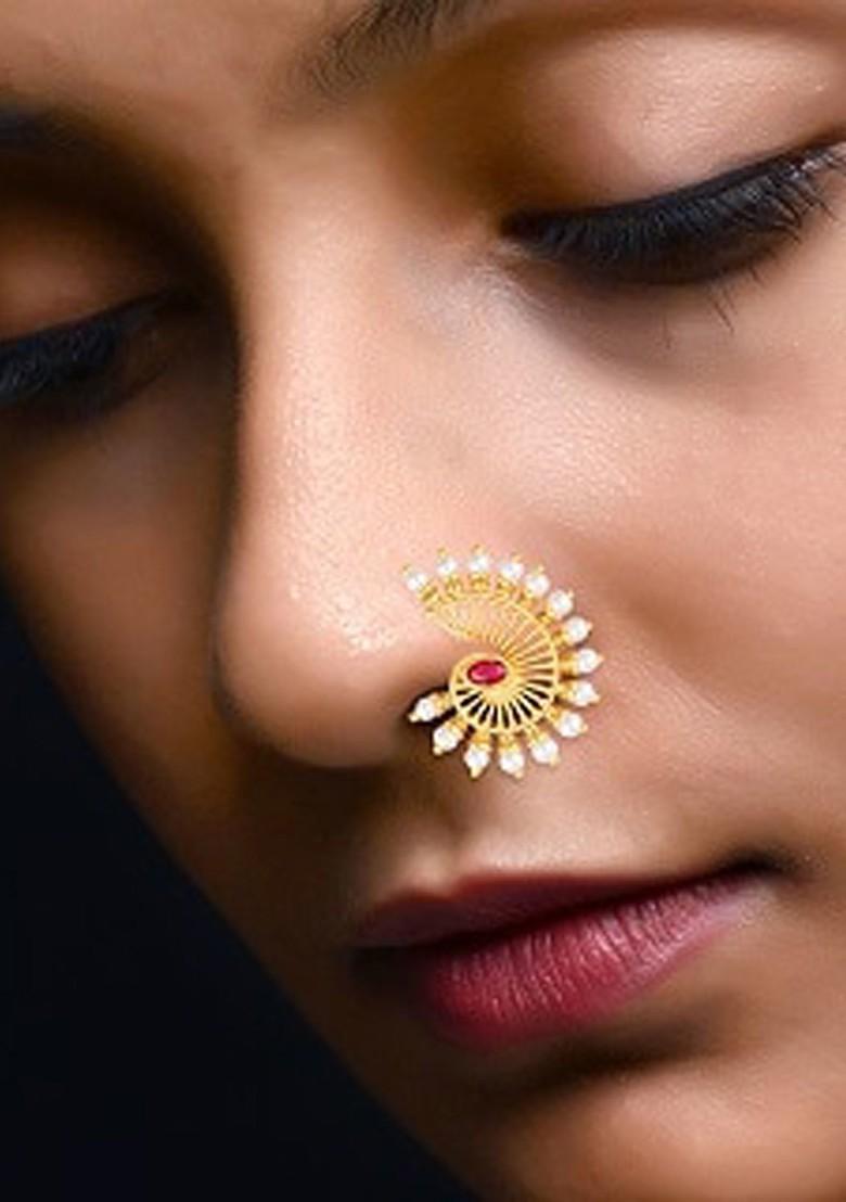 Set Of 2 Gold Plated Cz Studded Nose Ring