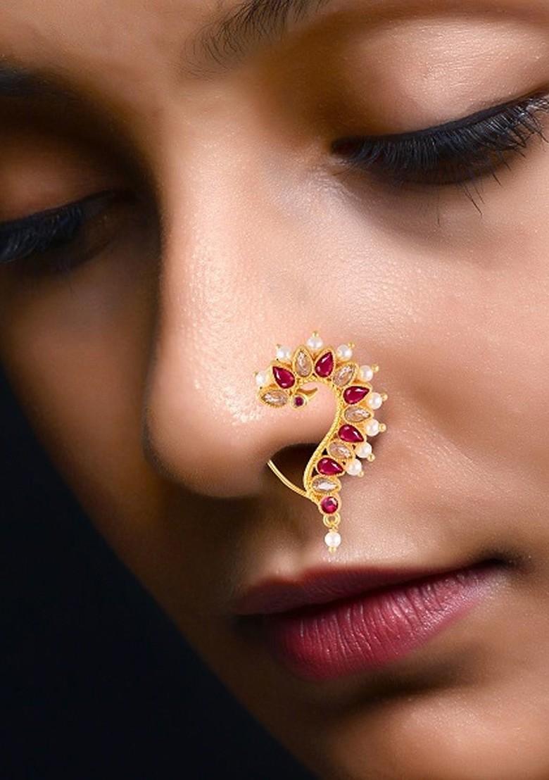 Set Of 2 Gold Plated Cz Studded Nose Ring