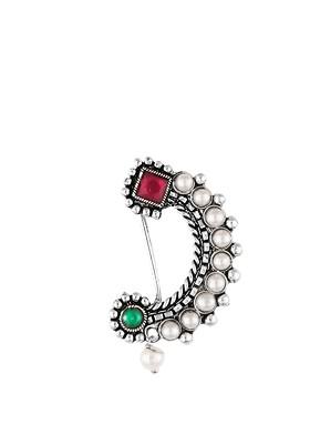 Rhodium Plated Cz Stone Non Piercing Maharashtrian Nath Nathiya