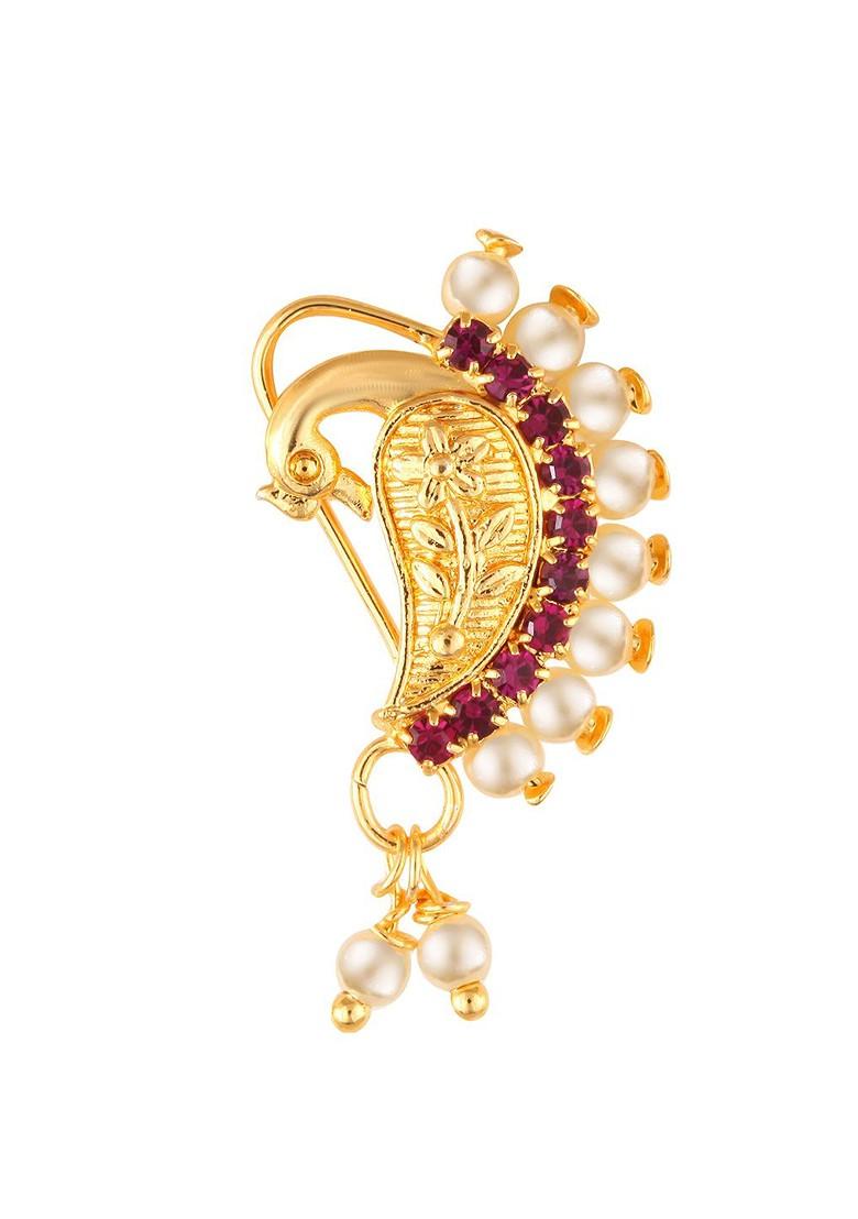 Gold Plated Cz Stone Piercing Maharashtrian Nathiya