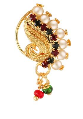 Gold Plated Cz Stone Non Piercing Maharashtrian Nathiya