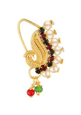 Gold Plated Beaded Maharashtrian Nath Nose Pin