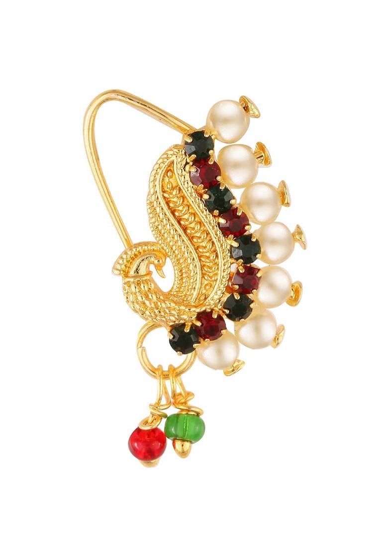 Gold Plated Beaded Maharashtrian Nath Nose Pin