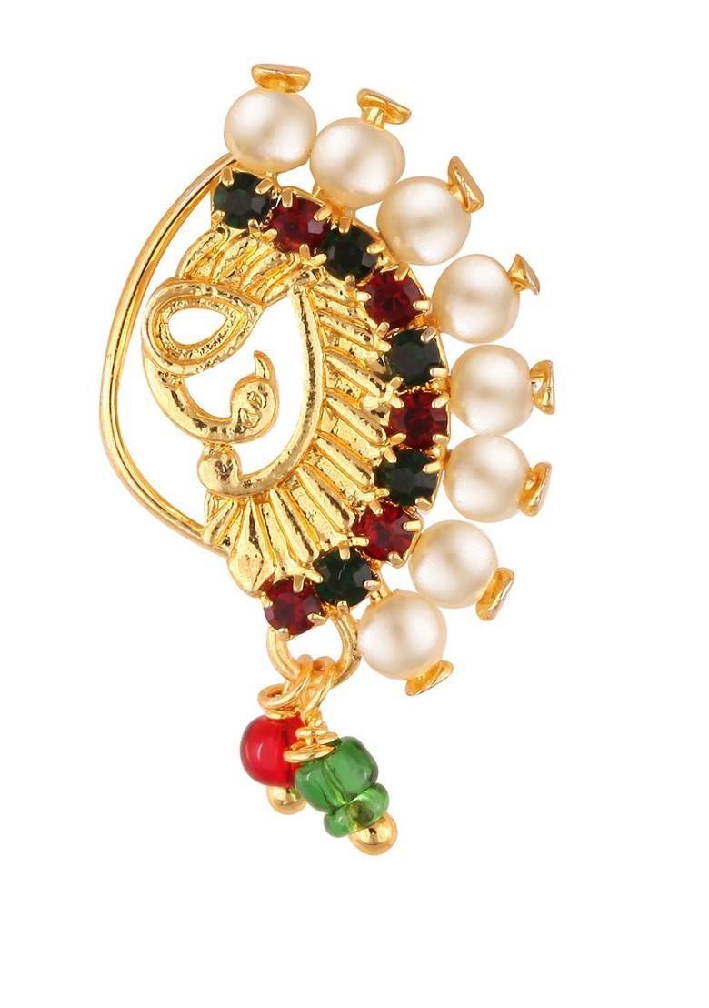 Gold Plated Beaded Maharashtrian Nath Nose Pin