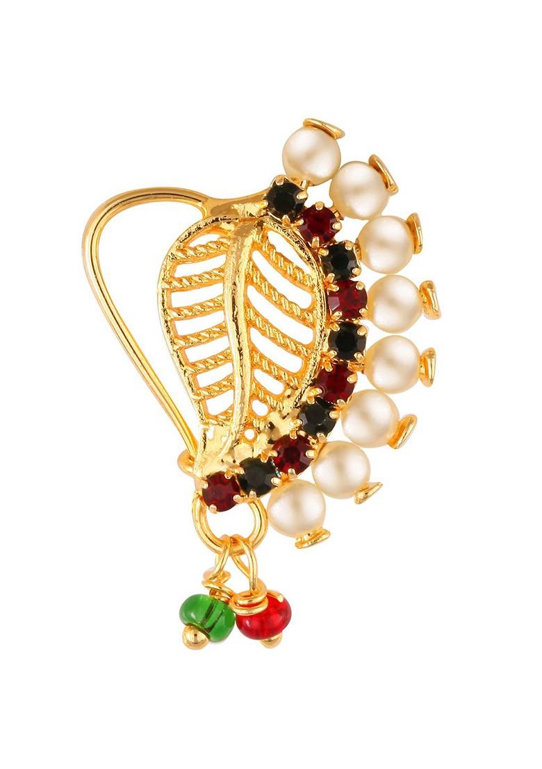 Gold Plated Cz Stone Piercing Maharashtrian Nath Nathiya