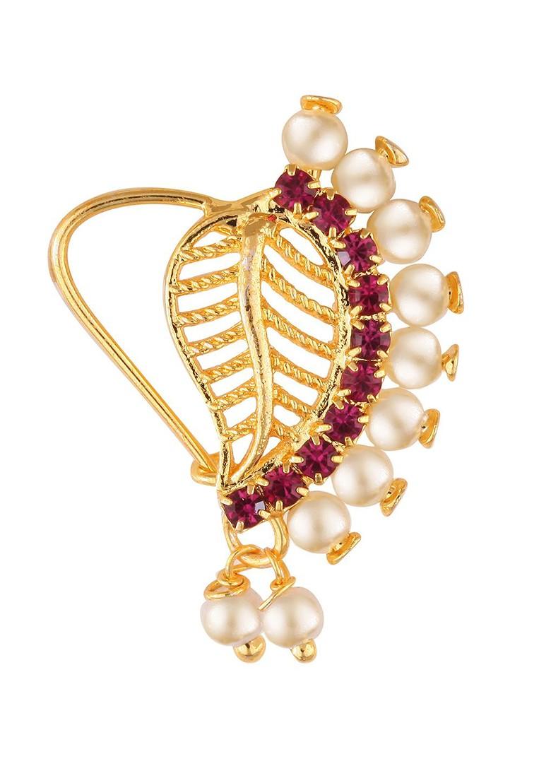 Gold Plated Cz Stone Piercing Maharashtrian Nath Nathiya