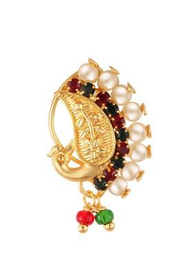 Gold Plated Beaded Maharashtrian Nath Nose Pin
