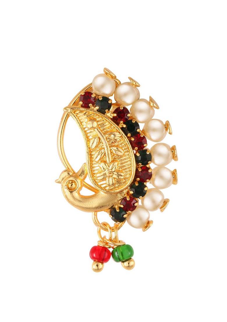 Gold Plated Beaded Maharashtrian Nath Nose Pin