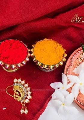 Set Of 2 Gold Plated Stone Studdedand Pearl Beaded Nosepins