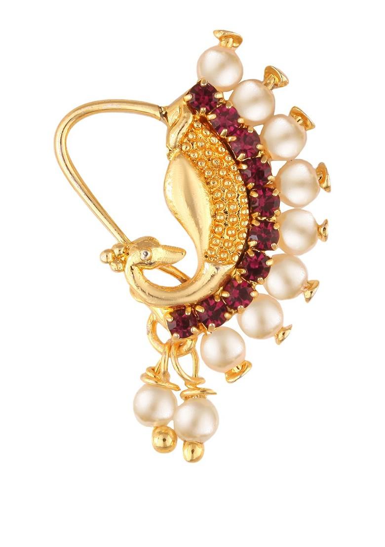 Gold Plated Artificial Beads Studded Nosepin
