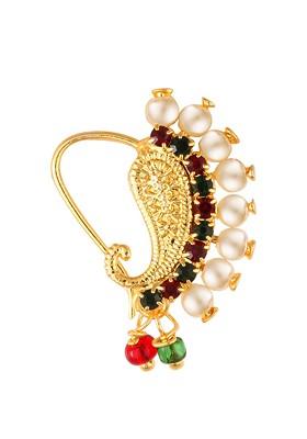 Gold Plated Cz Stone Piercing Maharashtrian Nath Nathiya