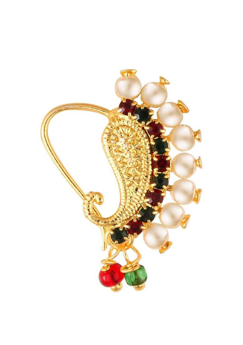 Gold Plated Cz Stone Piercing Maharashtrian Nath Nathiya