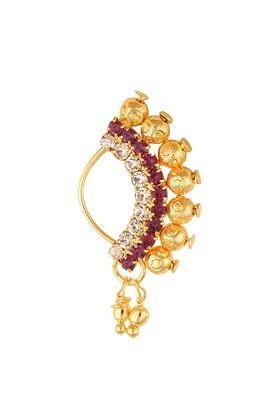 Gold Plated Pearlsand Cz Studded Maharashtrian Nath Nathiya Clip On Nose Pin