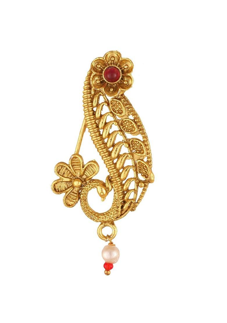 Set Of 2 Gold Plated Stone Studdedand Beaded Nosepins